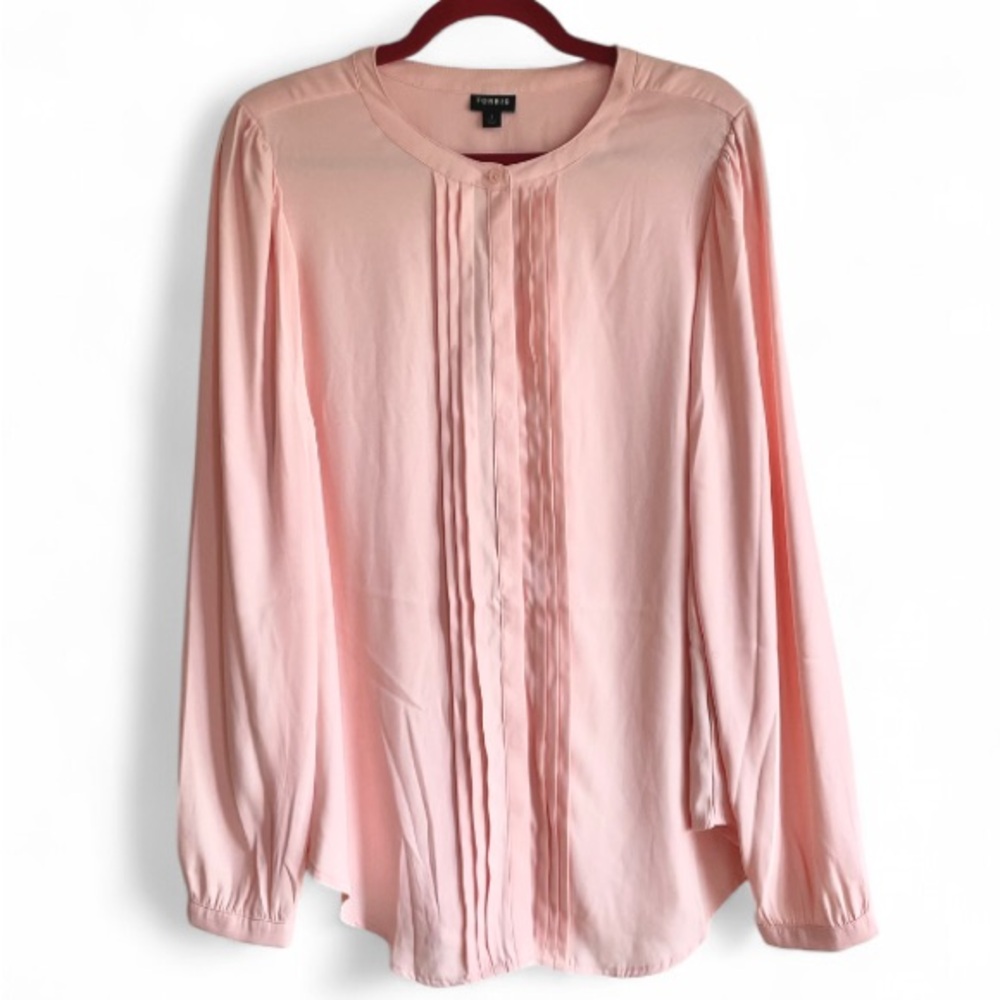 NWT Torrid Pastel Pink Pleat Front Button Down Chiffon Blouse Size 1